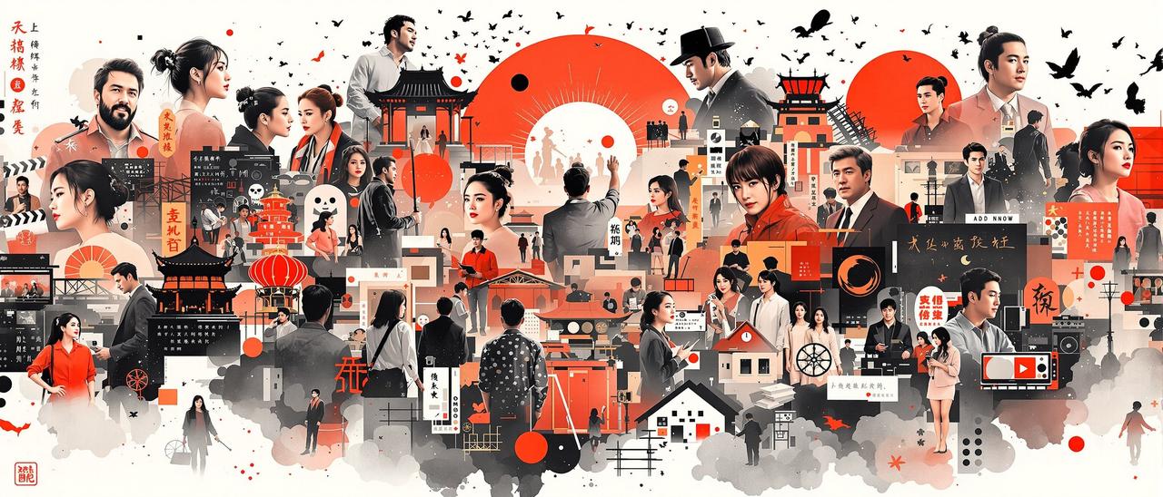 日韩午夜福利社区 - 影视元素插画横幅